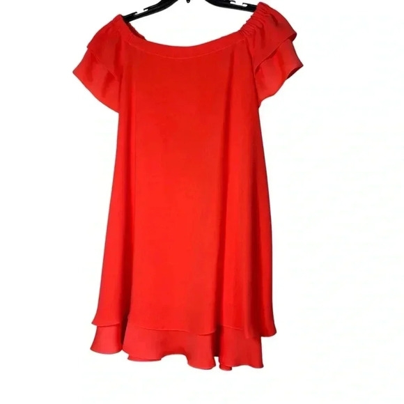 Trina Turk orange red Piper Off-Shoulder roomy Ruffle Mini Dress size XS - Picture 9 of 12